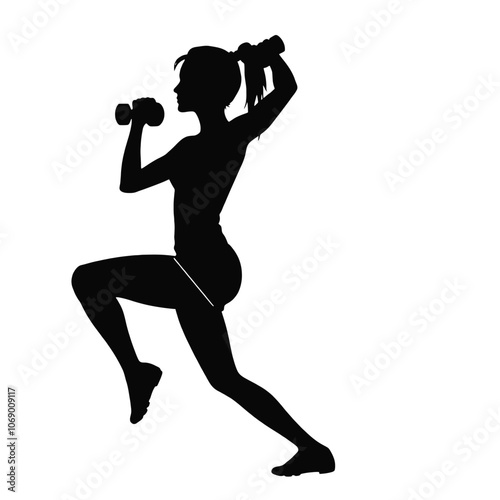 a black silhouette of a woman performing a workout with dumbbells