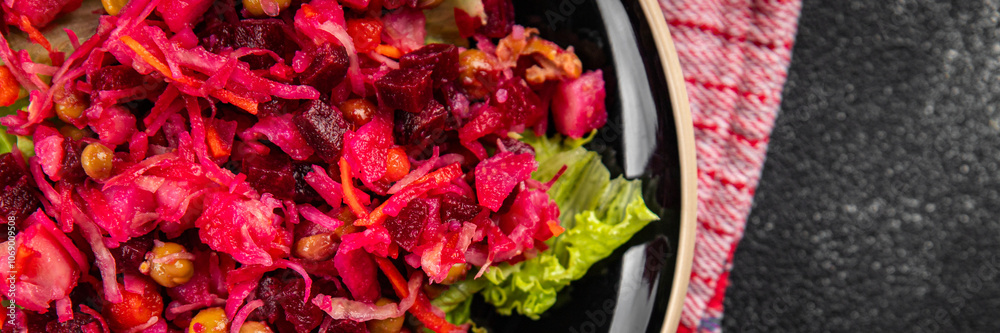 beet salad Baked beetroot, potatoes, green peas, green leaf salad tasty food dish Fresh gourmet food background on the table rustic food top view copy space top view keto and paleo diet Vegetarian beet salad Baked beetroot, potatoes, green peas, green leaf salad tasty food dish Fresh gourmet food background on the table rustic food top view copy space top view keto and paleo diet Vegetarian