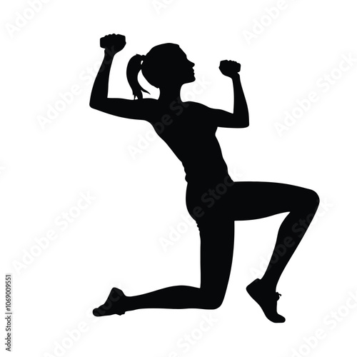 a black silhouette of a woman performing a workout with dumbbells
