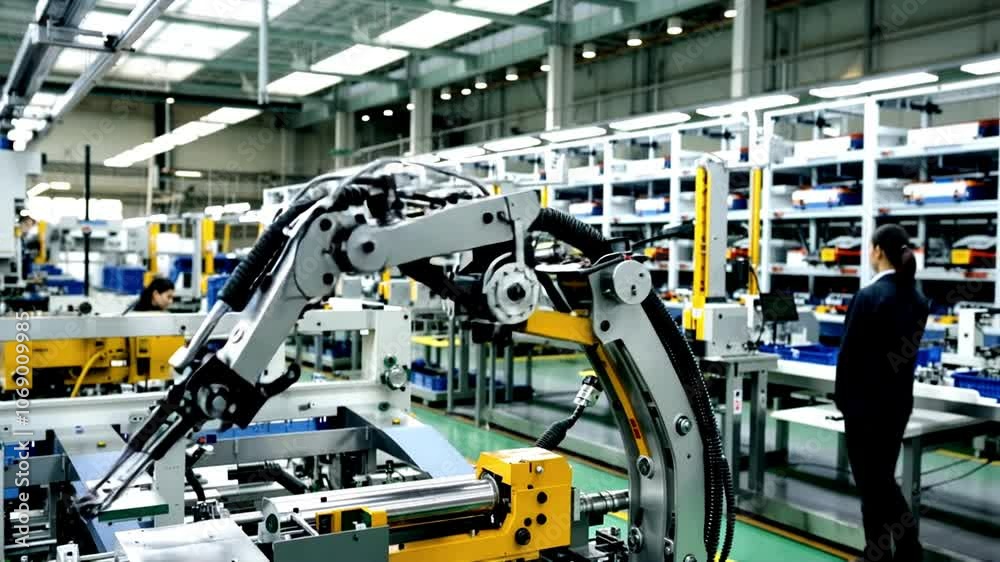A high-tech robotic assistant performs fluid movement, robotic workshop. A high-tech robotic assistant performs fluid movement, robotic workshop.