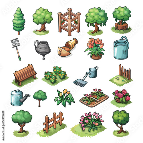 Landscaping Icons Gardening tools  Plants 