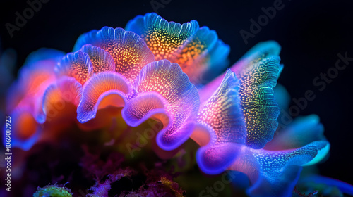 Fluorescent Algae, Microscopic, Iridescent, Hyperrealistic, Blacklight Photography