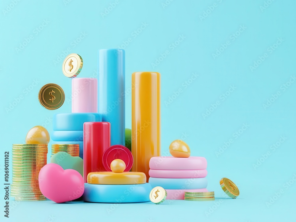 Cost of capital, dividends and interest rate icons, balanced finance scene, 3D illustration Cost of capital, dividends and interest rate icons, balanced finance scene, 3D illustration