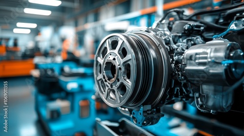 Car flywheel assembly details are shown in a workshop, part of engine repair work