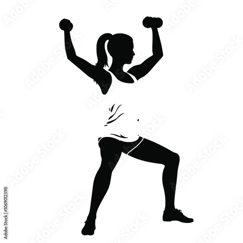 a black silhouette of a woman performing a workout with dumbbells