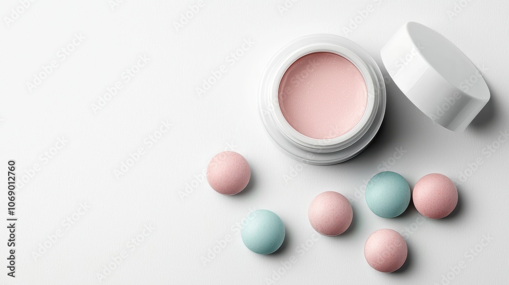 Showcase your beauty product with a lip balm mockup featuring pastel colors and a blank label design Showcase your beauty product with a lip balm mockup featuring pastel colors and a blank label design
