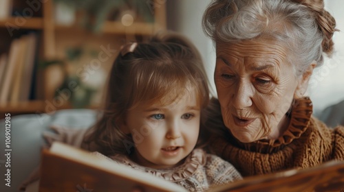 A heartwarming scene as grandmother introduces her grandson to classic stories.