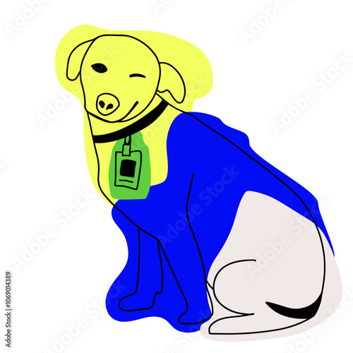 Gas Station Dog with badge illustration outline and colorful