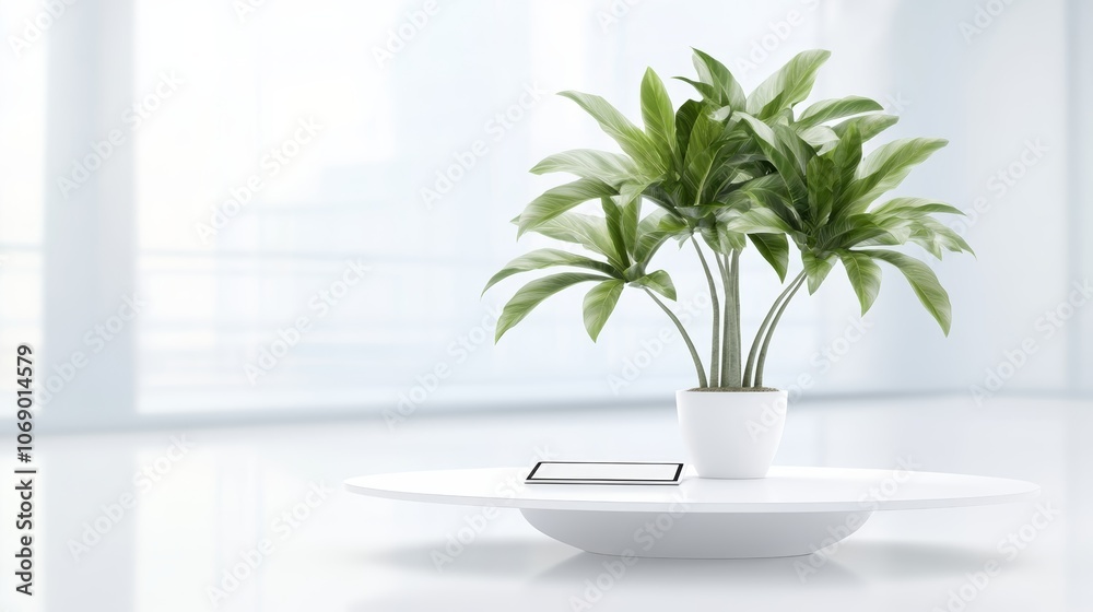 A potted plant on white table, touch of nature in minimalist decor, bringing greenery and tranquility to modern living spaces A potted plant on white table, touch of nature in minimalist decor, bringing greenery and tranquility to modern living spaces