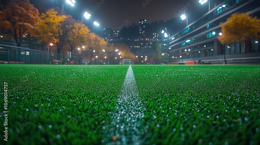 Nighttime Sports Field with Bright Lights and Green Grass Nighttime Sports Field with Bright Lights and Green Grass
