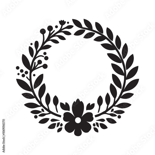 Minimalist Round Floral Frame Vector Illustration 