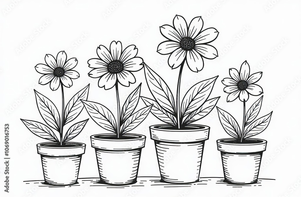 Flowers in pots coloring page Flowers in pots coloring page