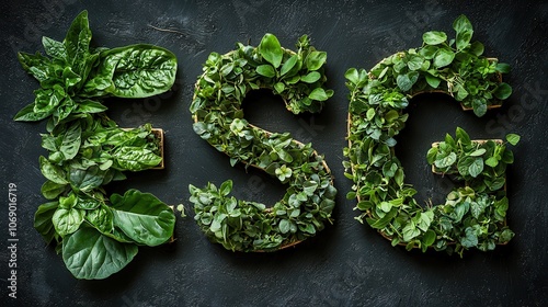 Green Letters Formed with Fresh Plants and Leaves