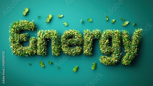 Textured Green Energy Word Made of Leaves