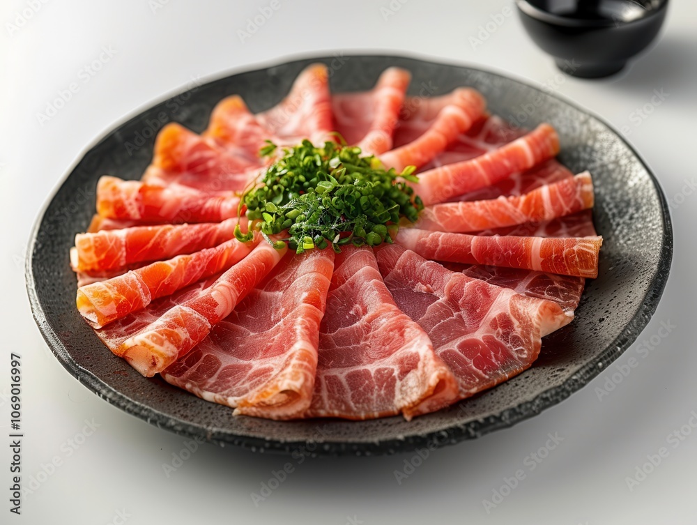 Freshly Sliced Meat on Decorative Plate Freshly Sliced Meat on Decorative Plate