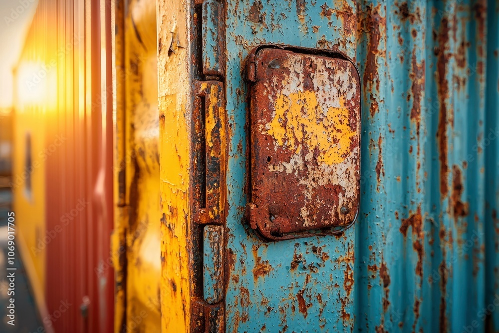Close-up of a Rusted Metal Door with a Yellow Patch Close-up of a Rusted Metal Door with a Yellow Patch