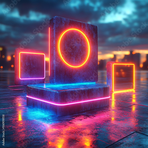 Neon Lights on Urban Stage