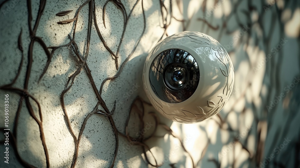Artistic security camera design blending with nature at home interior Artistic security camera design blending with nature at home interior