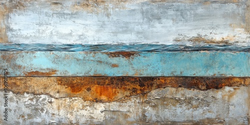 Abstract textured composition with warm rusty tones and aqua blue shades for an industrial and rustic aesthetic