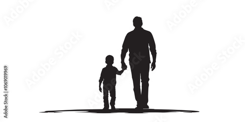 Father and son walking together silhouette
