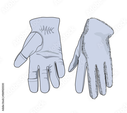 Spectra gloves design technical flat sketch vector mockup template.