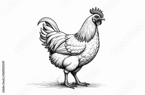 Chicken hen sketch on white background