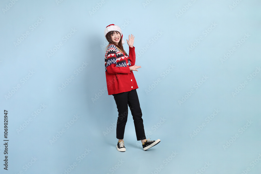 Woman wearing Santa hat
