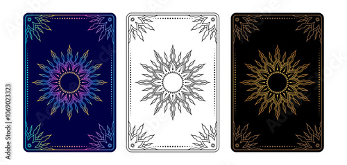 Tarot card Sun in different design variations. The major arcana of the tarot deck.