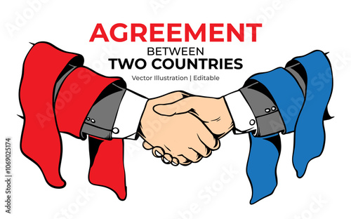 Agreement Between Two countries Illustration. Handshake by 2 heads of state governments.