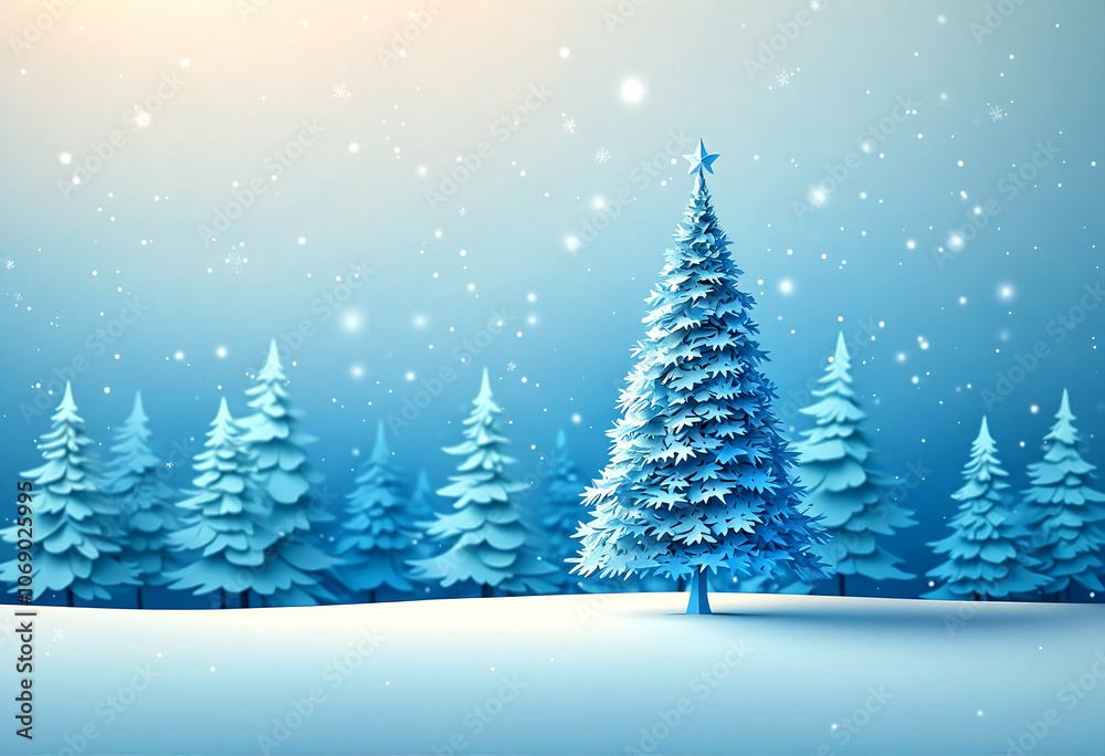 Christmas tree in snow with snowflakes in shades of blue Christmas tree in snow with snowflakes in shades of blue