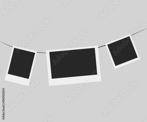 Paloroid frame, Blank square photographs with  isolated on background. realistic mockup of retro photo frames pinned on wall or board