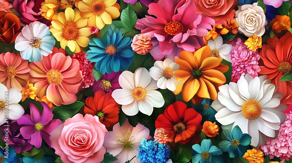 Bright floral background featuring beautiful blossoms in vivid colors image Bright floral background featuring beautiful blossoms in vivid colors image