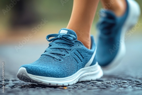 Close-up of a Blue Running Shoe on a Gravel Path