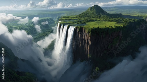 Angolaâ€™s Kalandula Falls cascading into lush jungle below photo