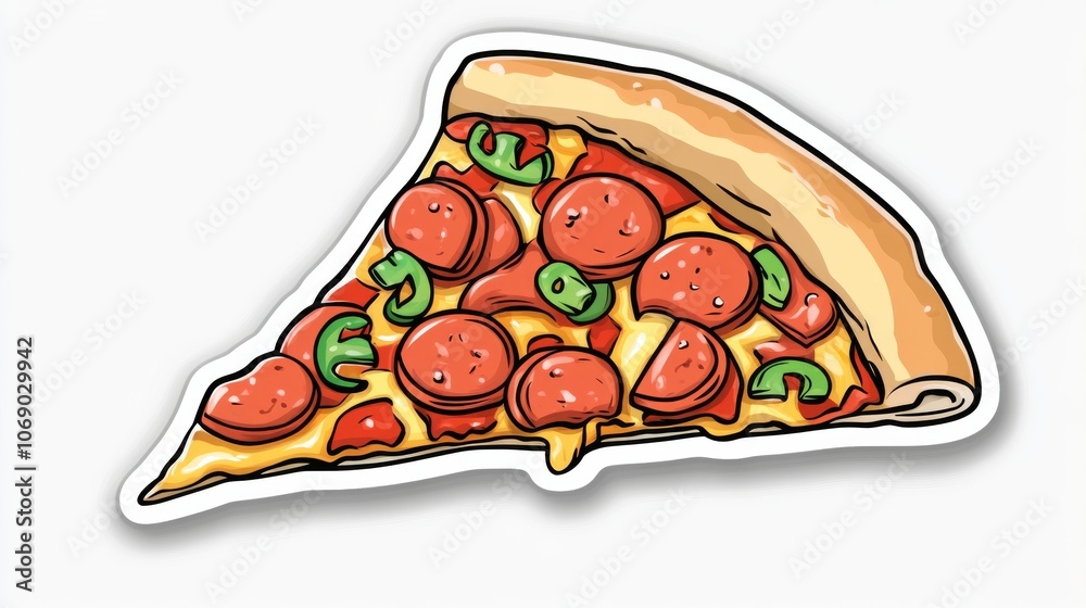 Delicious Pizza Slice with Sausage and Green Peppers. Delicious Pizza Slice with Sausage and Green Peppers.