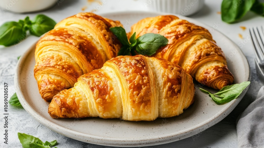 Freshly Baked Croissants on a Plate. Freshly Baked Croissants on a Plate.