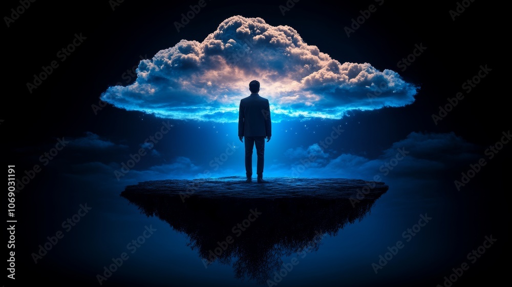 Man Silhouette Cloud Night Sky Island Success Business Man Silhouette Cloud Night Sky Island Success Business