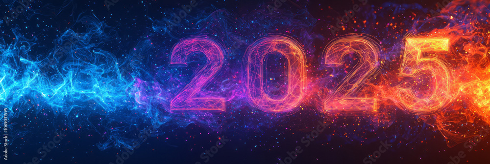 Abstract 2025 numbers with delicate line accents, set against a seamless gradient background in vibrant hues,