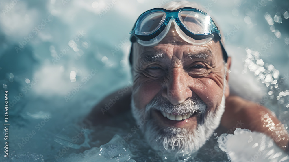 Fototapeta premium an elderly man bathes in ice water in an ice hole