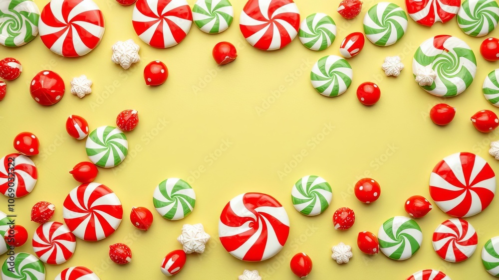 Peppermint candies arranged on a vibrant red background, traditional, treats Peppermint candies arranged on a vibrant red background, traditional, treats