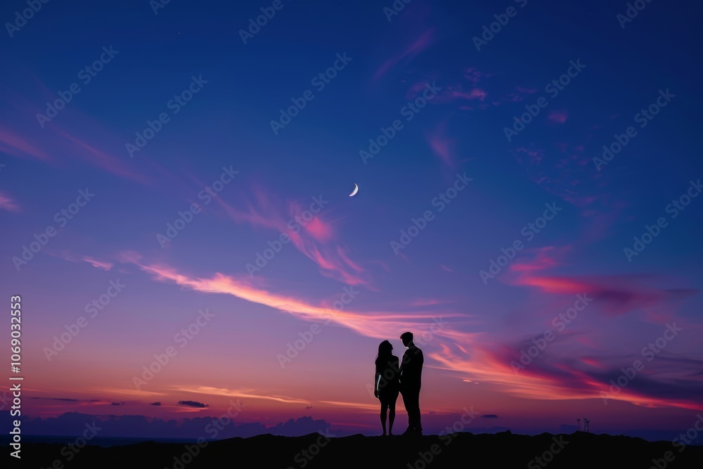 Silhouettes of Couples Against a Vibrant Sunset Silhouettes of Couples Against a Vibrant Sunset