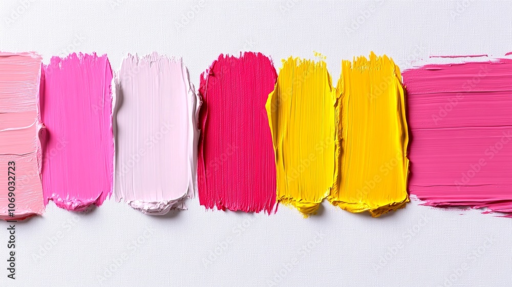 Fototapeta premium Vibrant Pink Yellow Red Acrylic Paint Strokes Texture