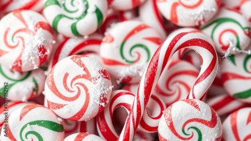 Peppermint candies on a vibrant red background, treat, background