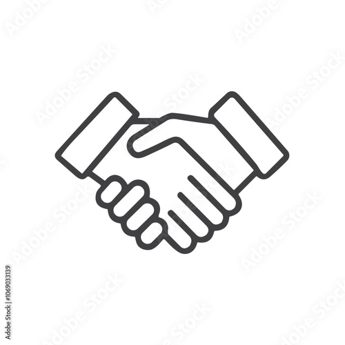 Two hands shaking in a handshake icon, symbolizing partnership and agreement, minimal design, copy space