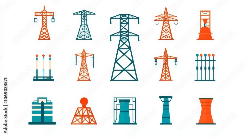 Industrial Power and Energy Infrastructure Icon Set Industrial Power and Energy Infrastructure Icon Set