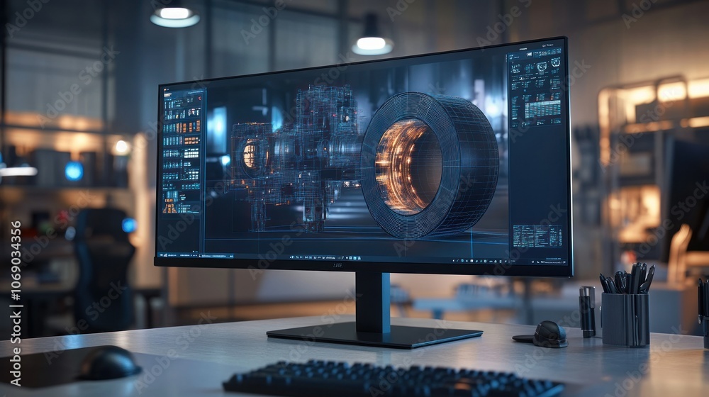 High-Tech Computer Monitor Displaying Tire Design High-Tech Computer Monitor Displaying Tire Design
