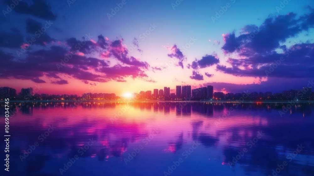Vibrant Sunset Over Serene Lake Landscape Vibrant Sunset Over Serene Lake Landscape