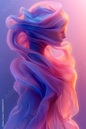 Abstract flowing shape with a gradient from blue to pink, forming a gentle, surreal visual effect,