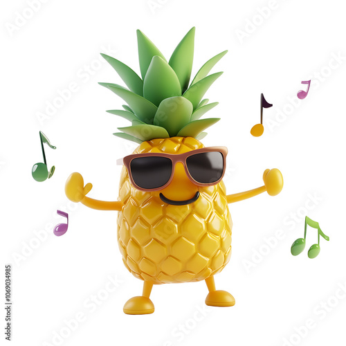 Cool Pineapple Grooves to Summer Vibes! Sunglasses, music notes, happy dance! photo
