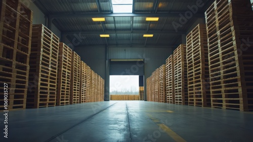 Wooden Pallet Storage in Industrial Warehouse photo